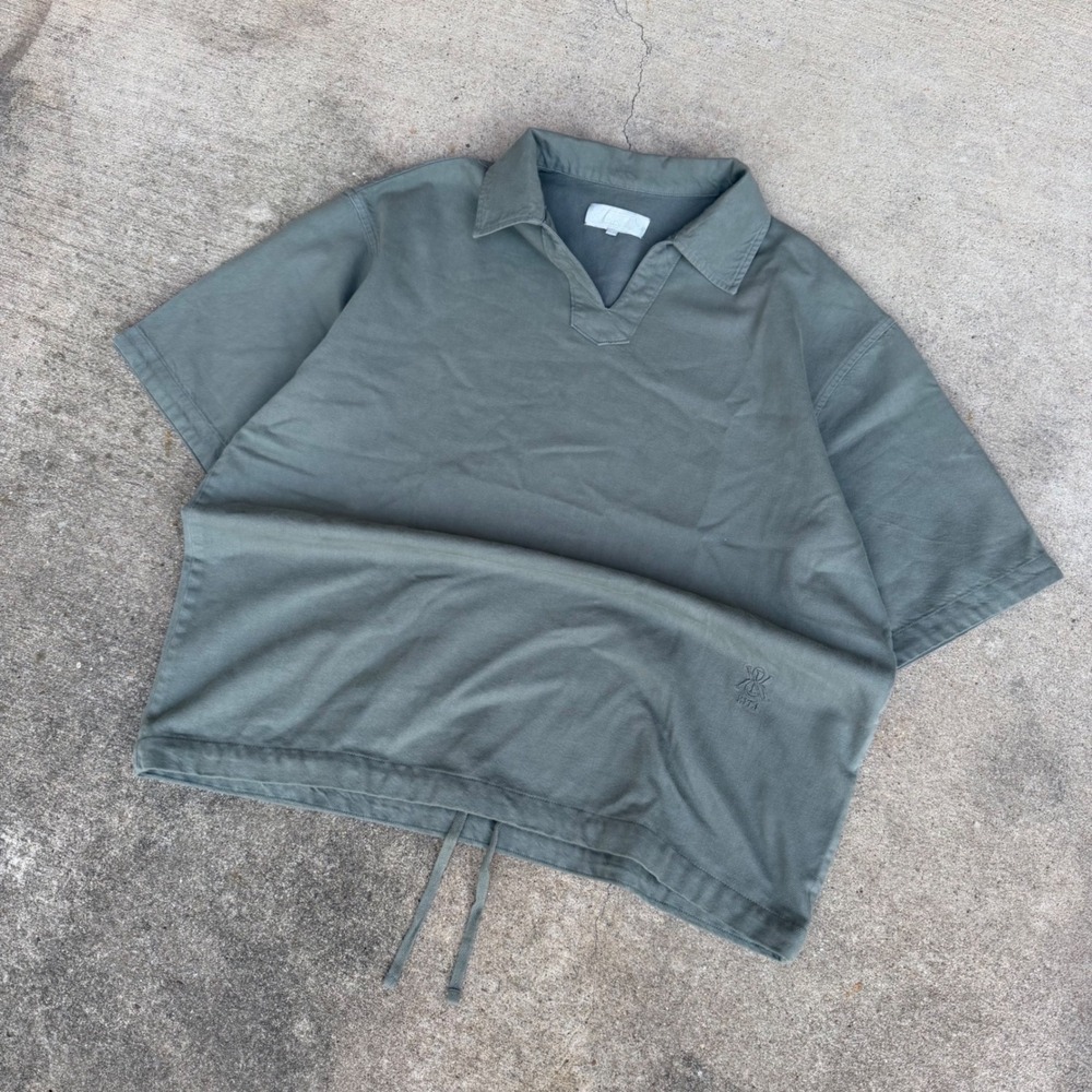 Kith Mens Washed Denim Glen Pullover Short Sleeve Polo Shirt Sage Green Large